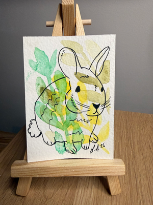 Leaf Bunny Original ACEO by Lyndsay Aznaurov aceo art card thumbnail 1