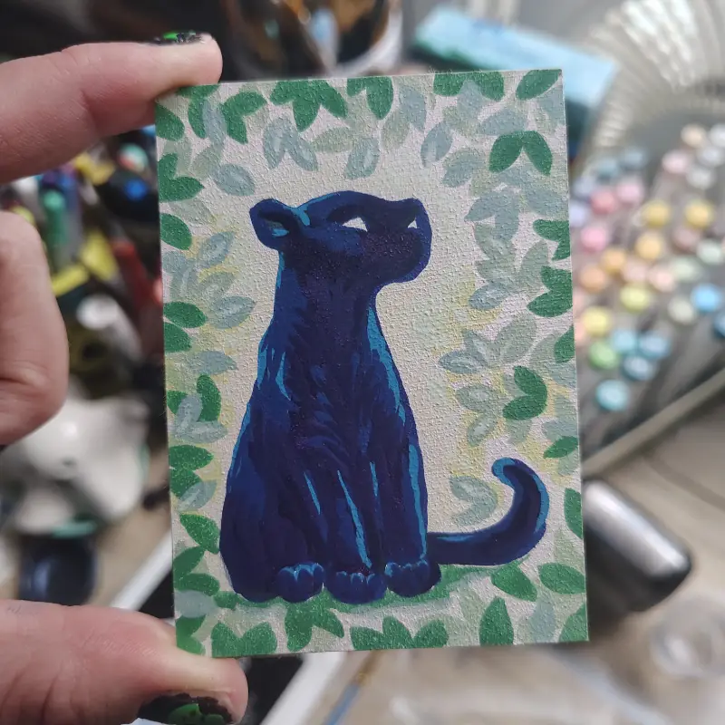 Dream Panther, acrylic markers aceo art card