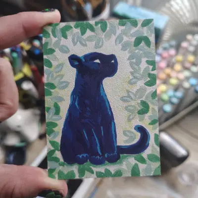 Dream Panther, acrylic markers aceo art card thumbnail 2