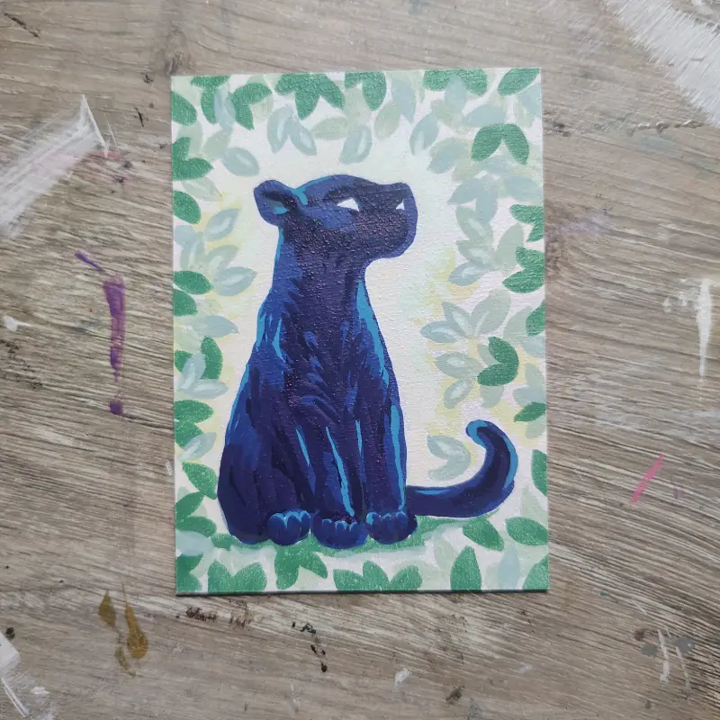 Dream Panther, acrylic markers aceo art card