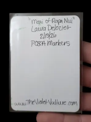 Blue and Green Moai of Rapa Nui Easter Island Statue in POSCA Markers aceo art card thumbnail 2