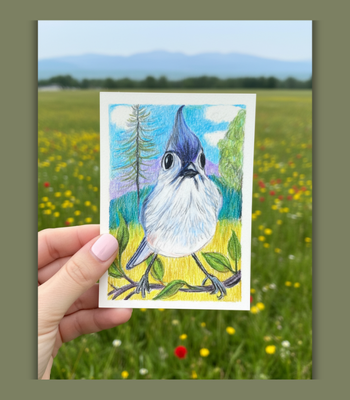 Tufted Titmouse - ACEO Colored Pencil Drawing on Illustration Boars - Songbird Art aceo art card thumbnail 2