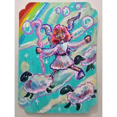 Sherpherding Sheep aceo art card thumbnail 1