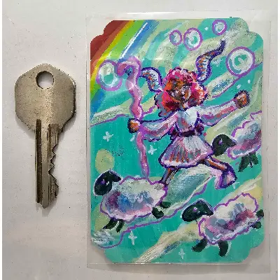 Sherpherding Sheep aceo art card thumbnail 2