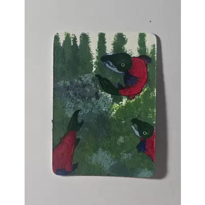 Salmon / Trees aceo art card thumbnail 1