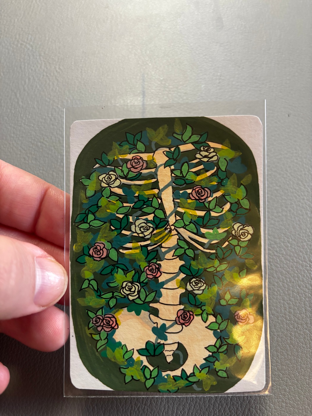 Floral Skelly 4 aceo art card