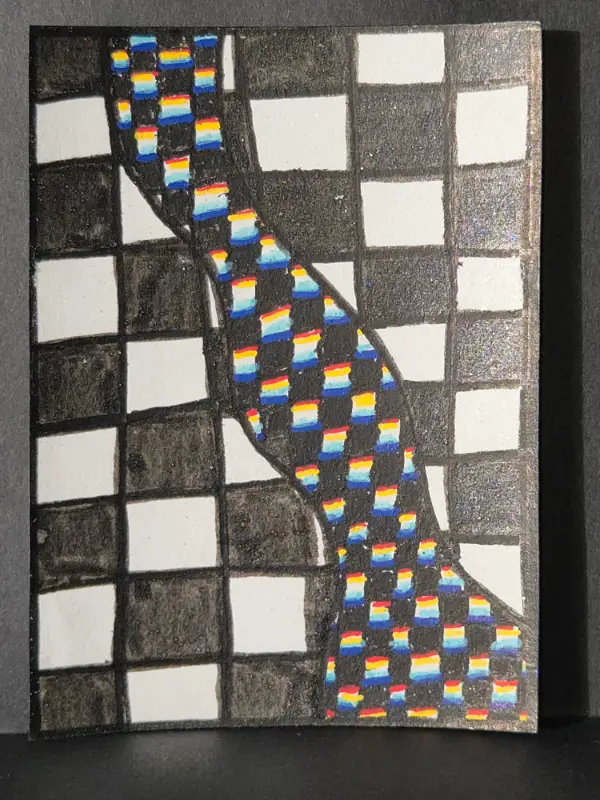 Trippy vortex-illusion- ACEO original 2.5x3.5 miniature painting-Artist- FOXI aceo art card