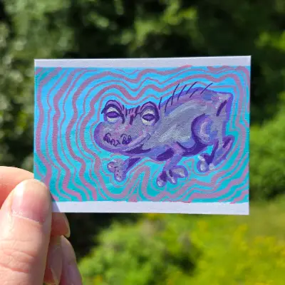 Hypnotic Pastel Goth Frog aceo art card thumbnail 1