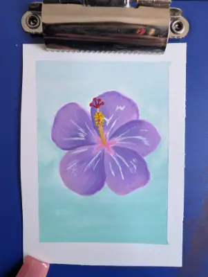 Purple Hibiscus Flower - 2x3 Mini painting ACEO aceo art card thumbnail 2