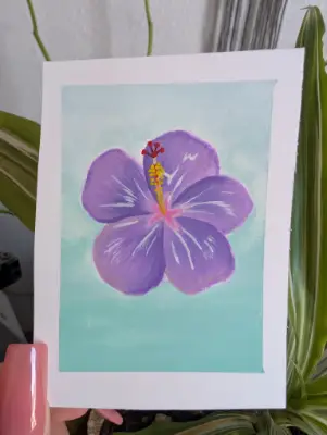 Purple Hibiscus Flower - 2x3 Mini painting ACEO aceo art card thumbnail 1
