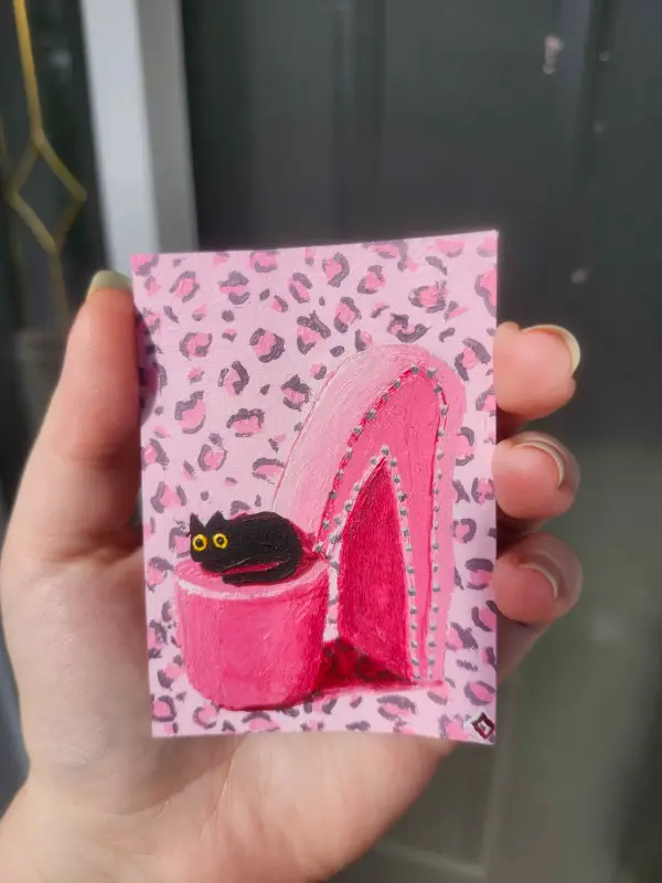 Silly Cat 5 aceo art card