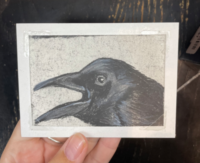 Mouthy Crow aceo art card thumbnail 1