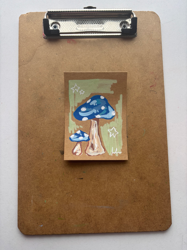 “Blue mushroom” aceo art card