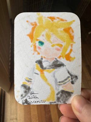 Vocaloid Kagamine Len Copic Illustration ACEO Original Card aceo art card thumbnail 2