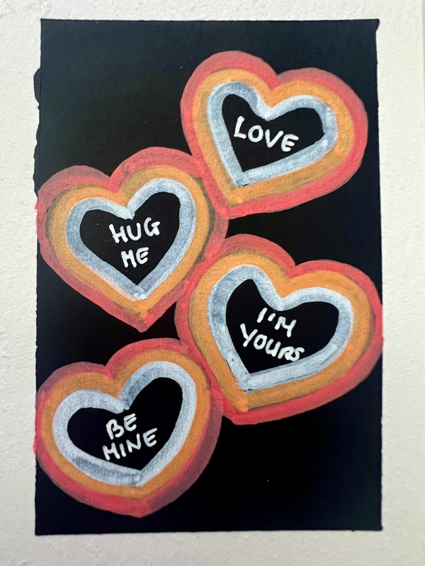 Valentine's Day Hearts Pink & Orange aceo art card