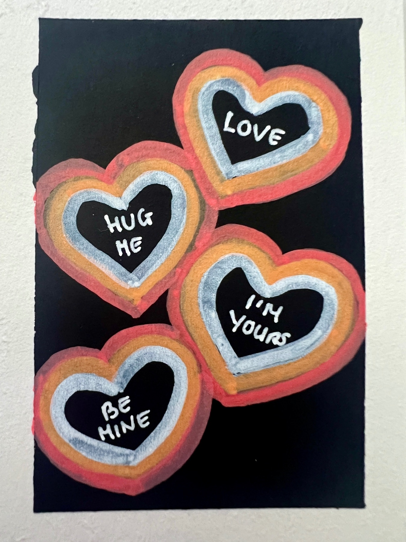 Valentine's Day Hearts Pink & Orange aceo art card