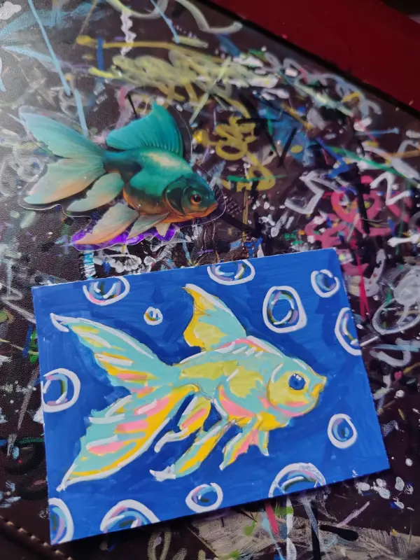 Aceo goldfish original ninthhouseoracle aceo art card