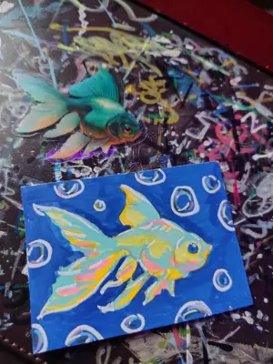 Aceo goldfish original ninthhouseoracle aceo art card thumbnail 1