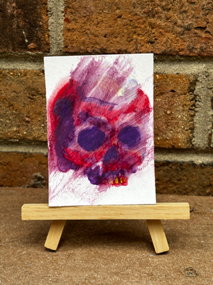 Red Smudged Abstract Skull Watercolor aceo art card thumbnail 1
