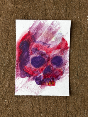 Red Smudged Abstract Skull Watercolor aceo art card thumbnail 2