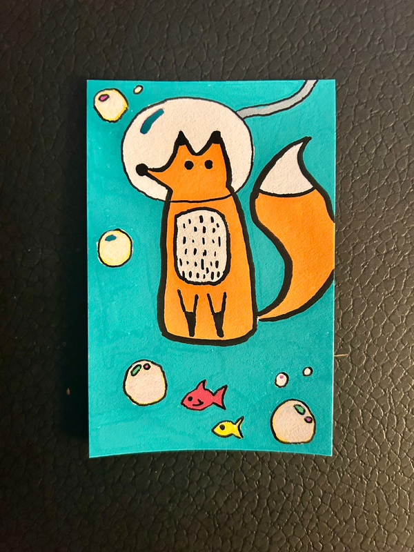 Original ACEO Card Art | Colorful Fox Illustration | Acrylic Medium aceo art card