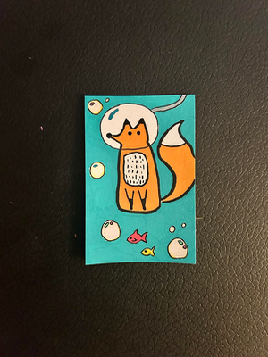 Original ACEO Card Art | Colorful Fox Illustration | Acrylic Medium aceo art card thumbnail 2