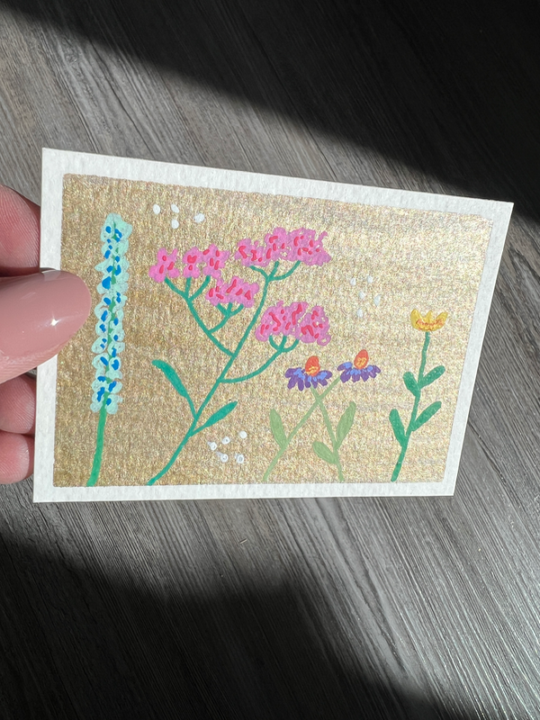 Metallic Flowers aceo art card