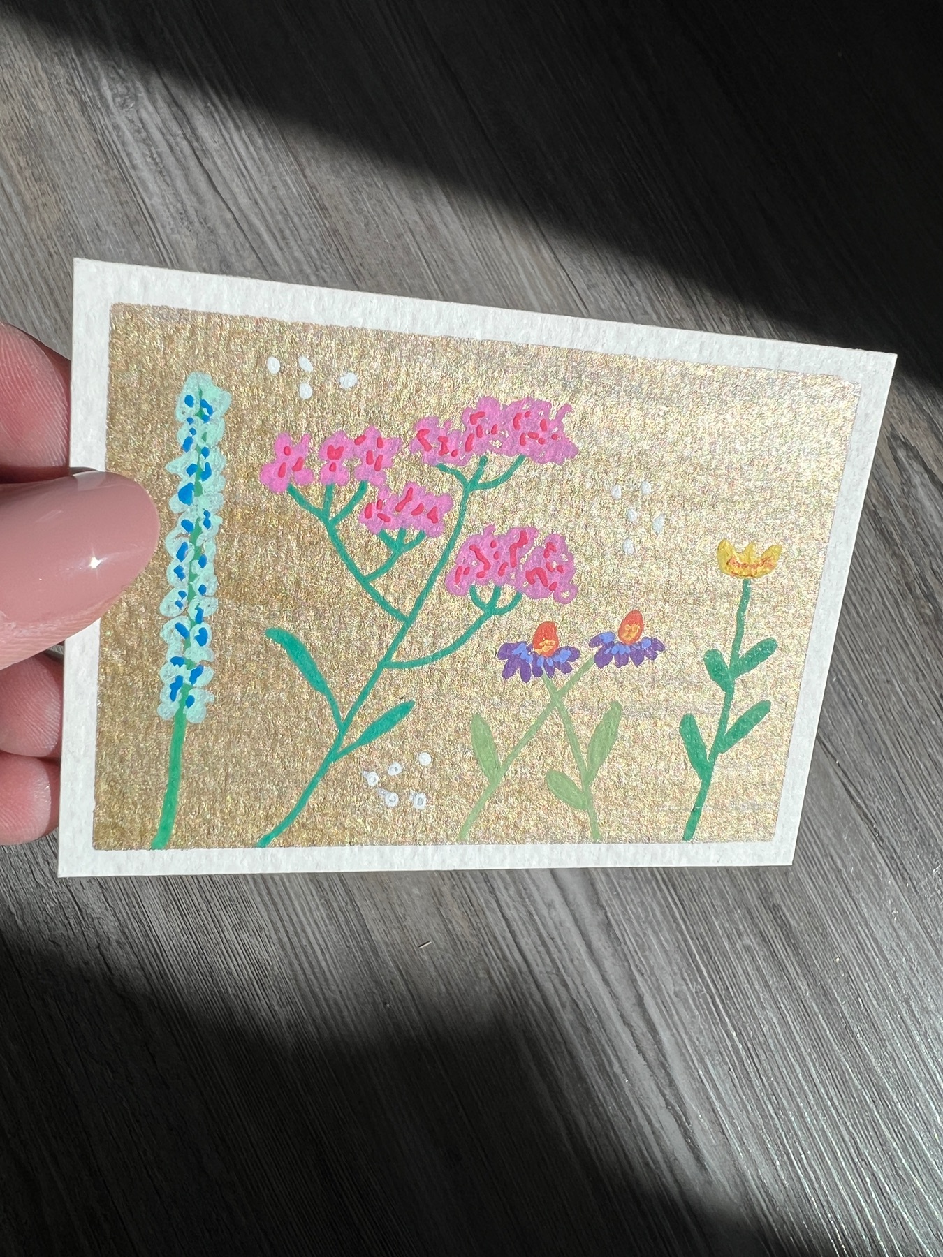 Metallic Flowers aceo art card