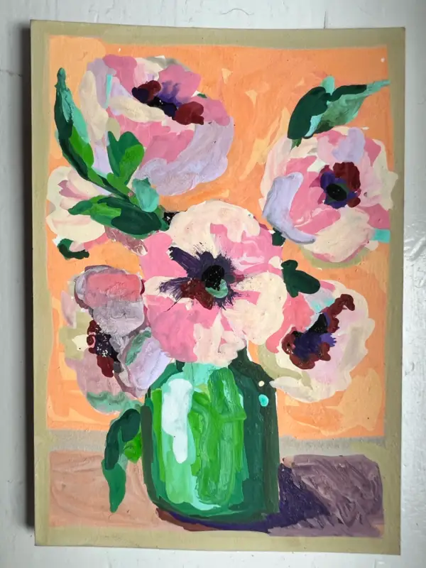 Peonies in a Green Vase aceo art card