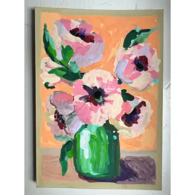 Peonies in a Green Vase aceo art card thumbnail 1