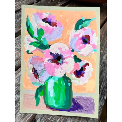 Peonies in a Green Vase aceo art card thumbnail 2