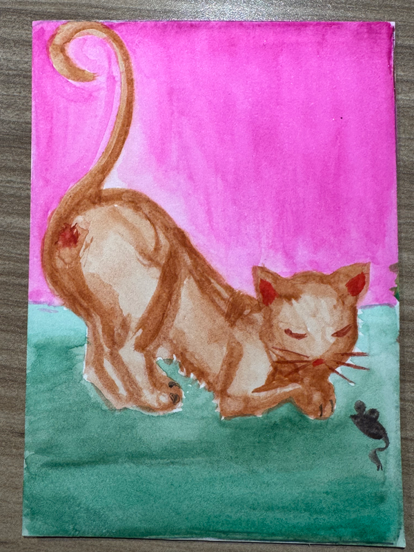 Cat and mouse aceo art card