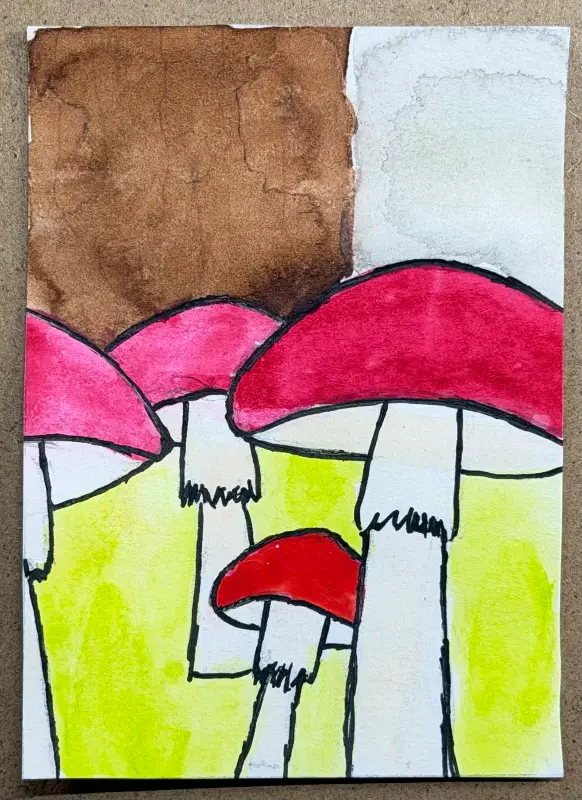 Mushrooms 5/8 aceo art card