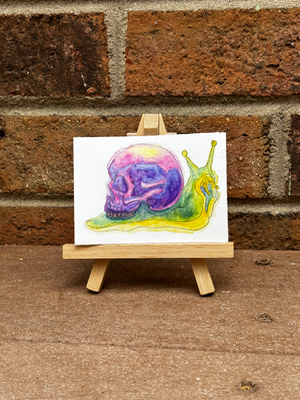 Colorful Skull Snail Watercolor aceo art card thumbnail 1