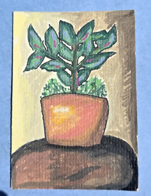 Potted Plant aceo art card