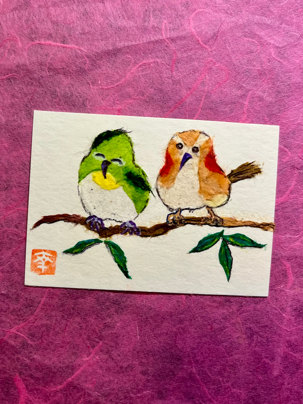 Friendship bird-Japanese Washi art aceo art card