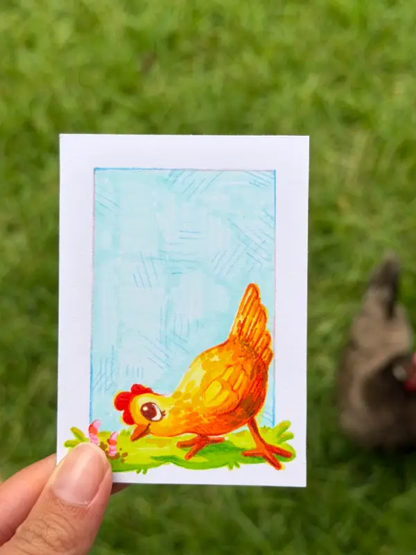 Snack Time - #2 of Silly Chicken Series aceo art card