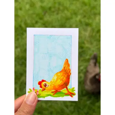 Snack Time - #2 of Silly Chicken Series aceo art card thumbnail 1