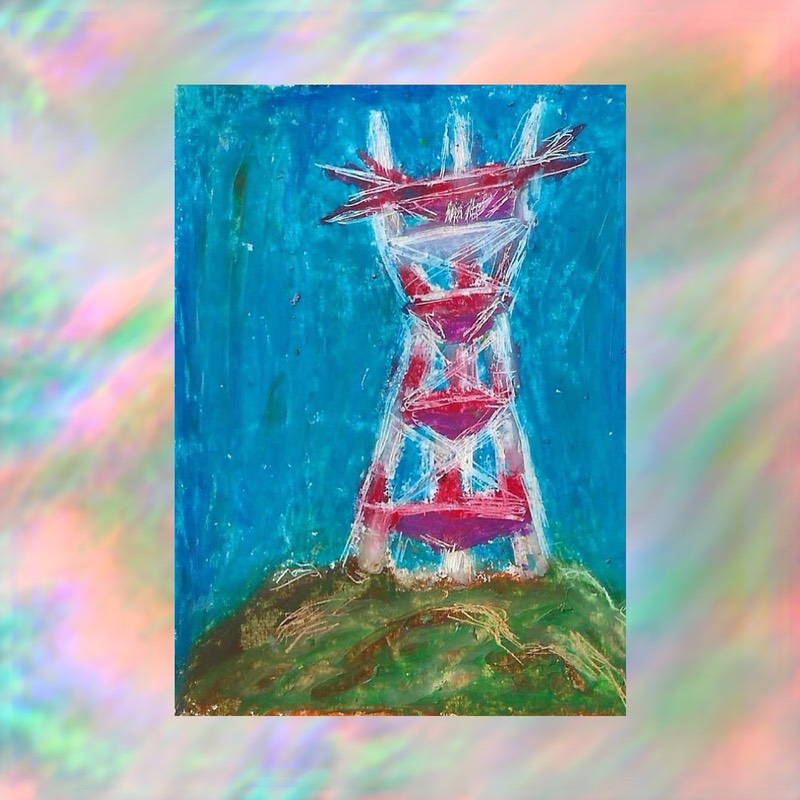 Sutro Tower #1 San Francisco Landmark oil pastel by JTony aceo art card
