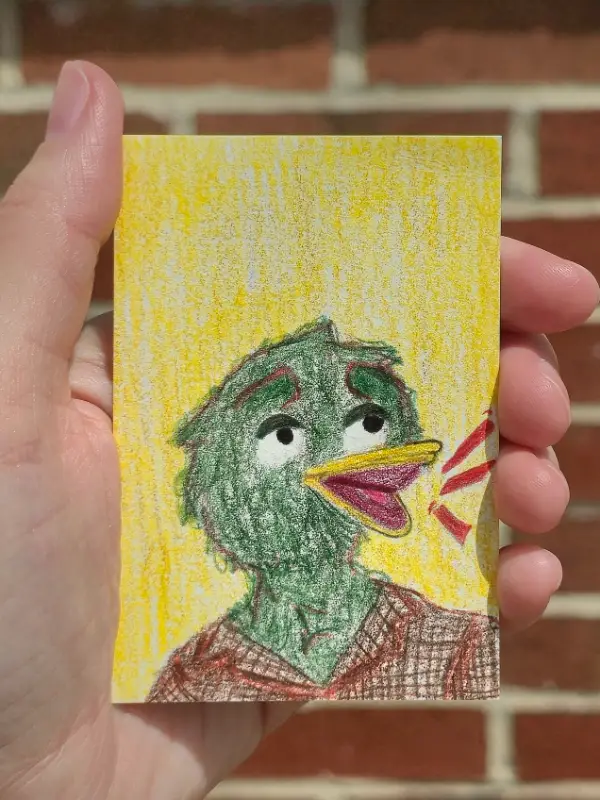 Green duck guy from, Don't Hug Me I'm Scared aceo art card