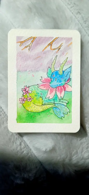 Cherry Blossom Capricorn aceo art card