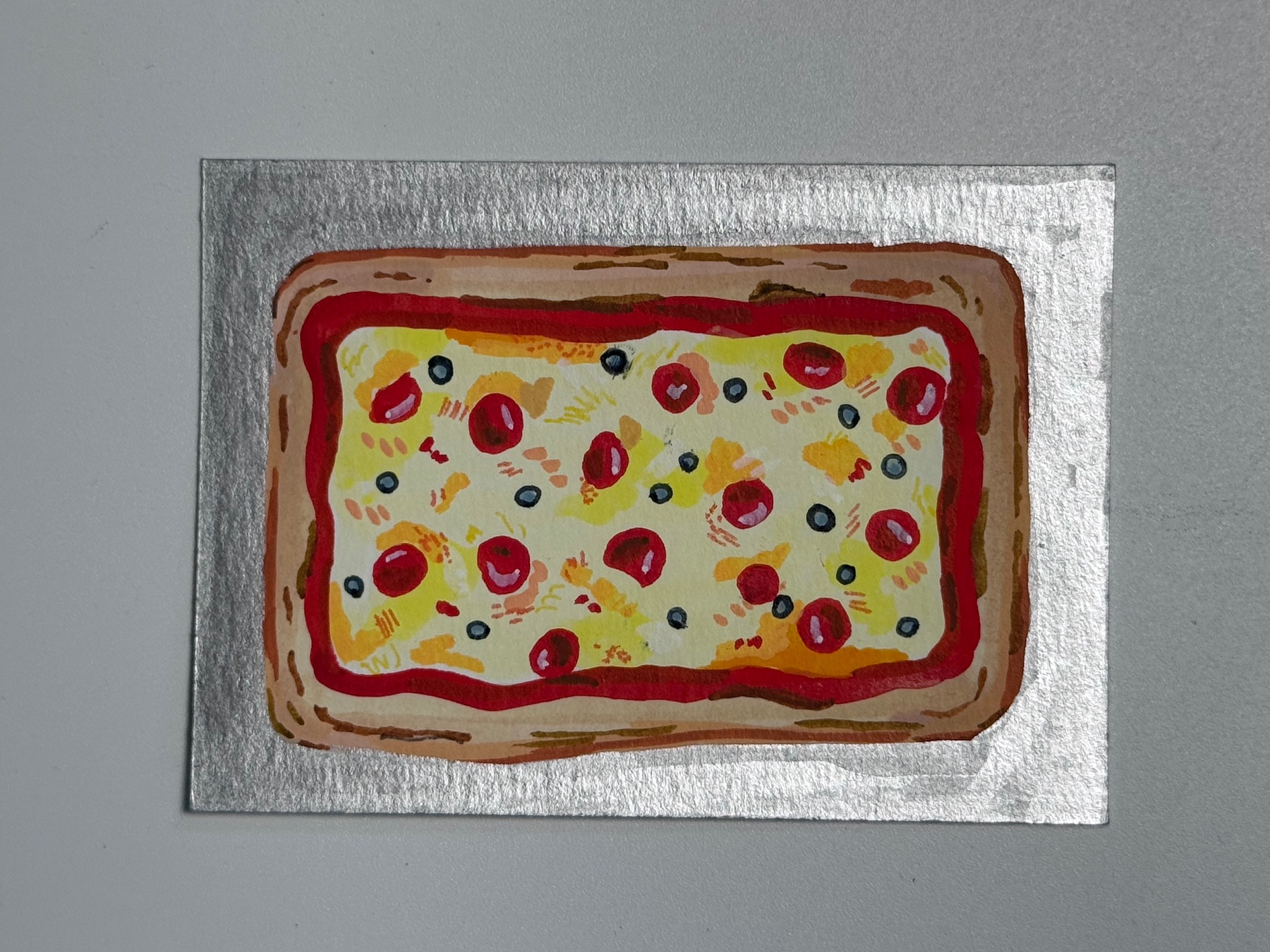 Pan sheet pizza on a silver sheat pan aceo art card