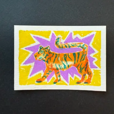 neon tiger aceo art card thumbnail 1
