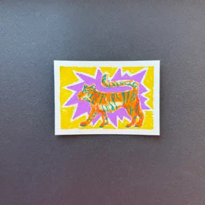 neon tiger aceo art card thumbnail 2
