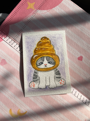 Carb Cats S1: Chocolate Cornet Tabby, "Choco" aceo art card thumbnail 1