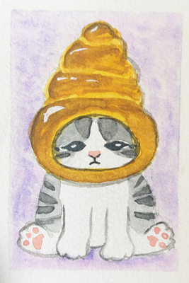 Carb Cats S1: Chocolate Cornet Tabby, "Choco" aceo art card thumbnail 2