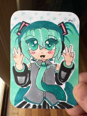 Vocaloid Hatsune Miku Copic Illustration ACEO Original Card aceo art card thumbnail 1