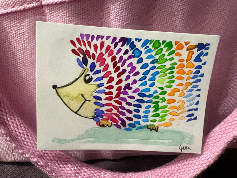 Rainbow hedgehog aceo art card
