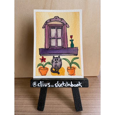 Cat Under Window aceo art card thumbnail 2