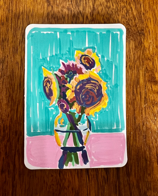 Purple Sunflowers in Vase aceo art card